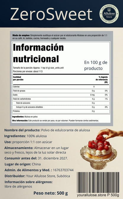 Edulcorante de alulosa polvo: sustituto natural del azúcar cetogénico: 500 g