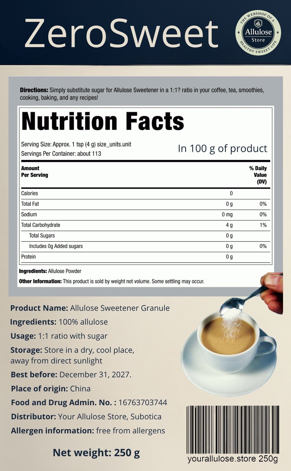 Allulóz Édesítő – Természetes és Ketobarát Cukorpótló: 250g Your Allulose Store